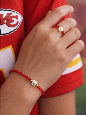 Red & Gold Game Day Bracelet + Ring Set | Football Fan Jewelry 8”